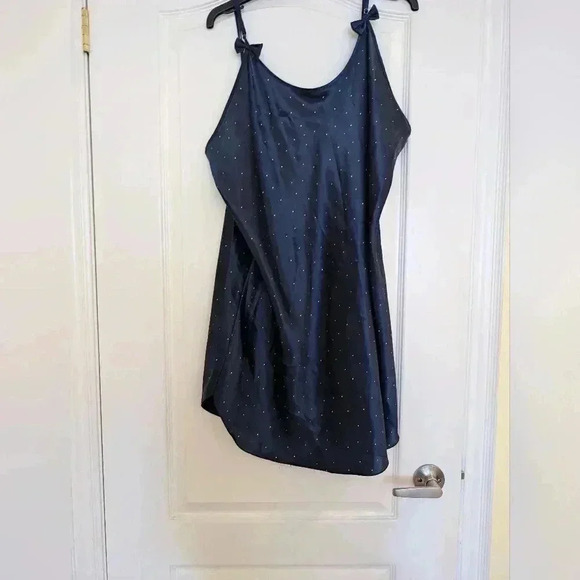 Vintage 3X vanity Fair dark blue and white polka dot chemise - Picture 2 of 6